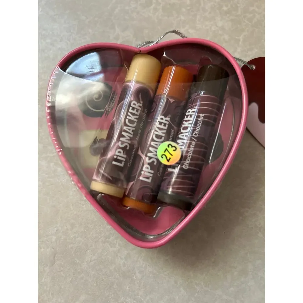 New Lip Smacker Trio in Heart Gift Box Coconut Caramel Chocolate Flavors